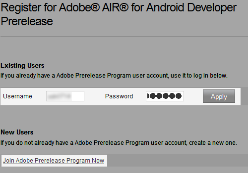 Register for Adobe® AIR® for Android Developer Prerelease